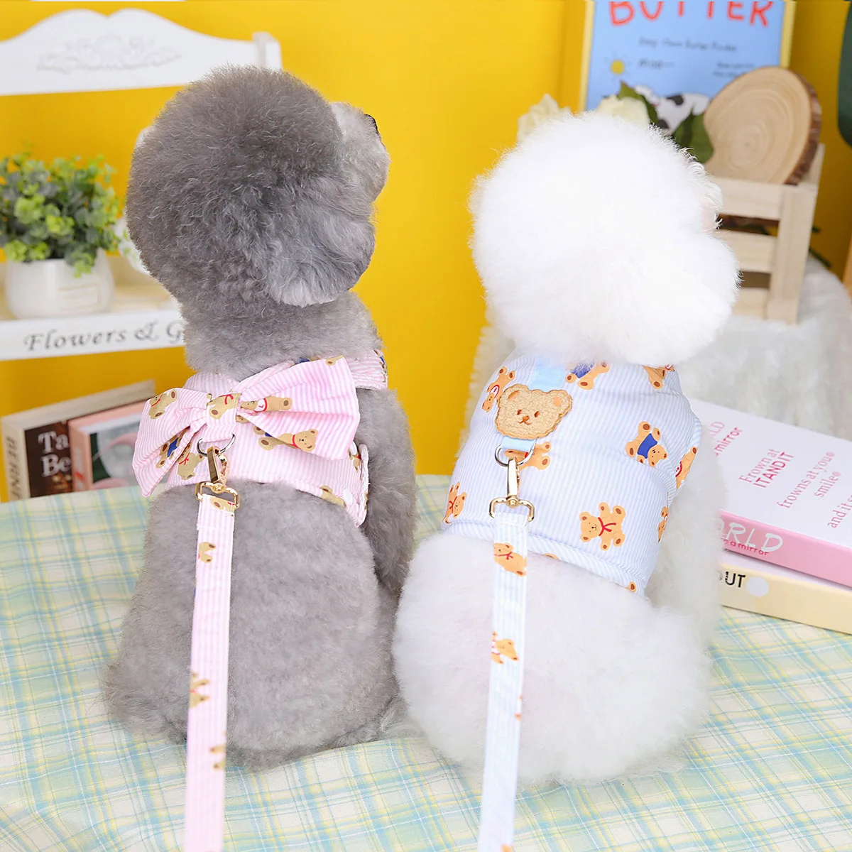 

Mesh Dog Harness Vest Boys Girls Strip Pet Chest Strap For Small Medium Dogs Chihuahua Puppy Vests Harnesses With Leash Supplies