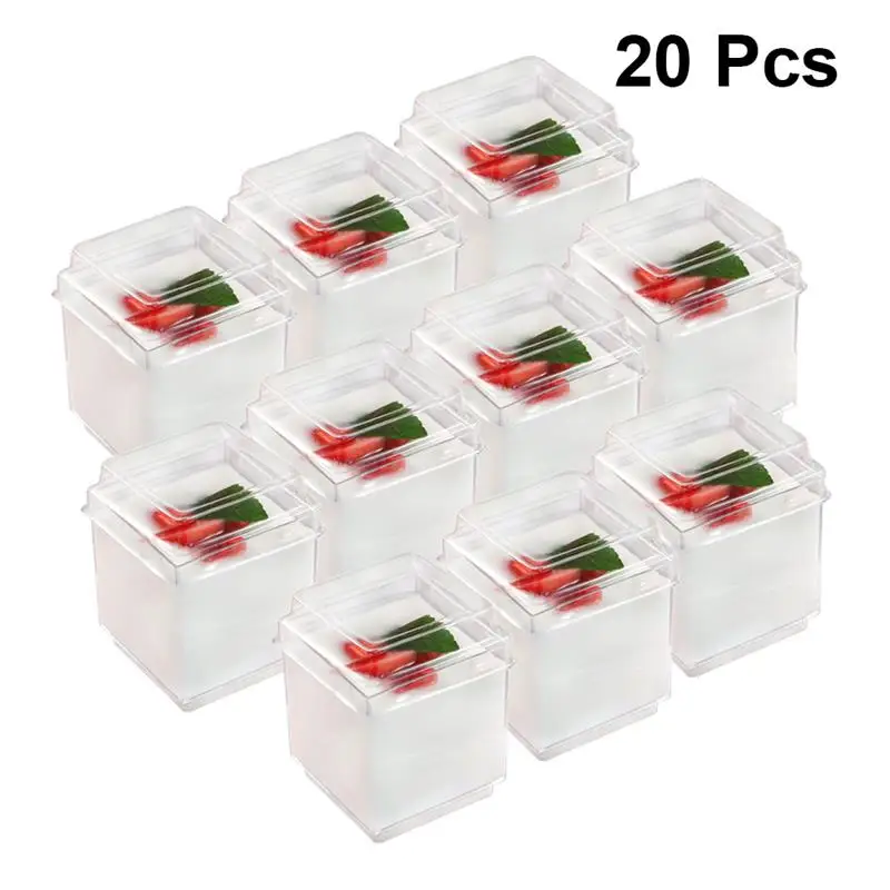 20pcs Plastic Tiramisu Pudding Mousse Cup Transparent Plastic Mousse Cup Container for Jelly Yogurt Dessert (with Cover)