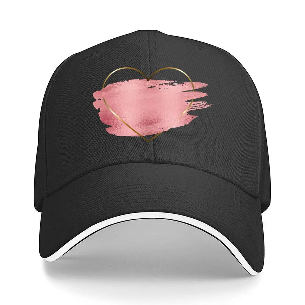 Watercolor Pink Heart Gold Outline Love Graphic Hip Hop hat Fashion Outdoor Sports Sandwich Baseball Cap