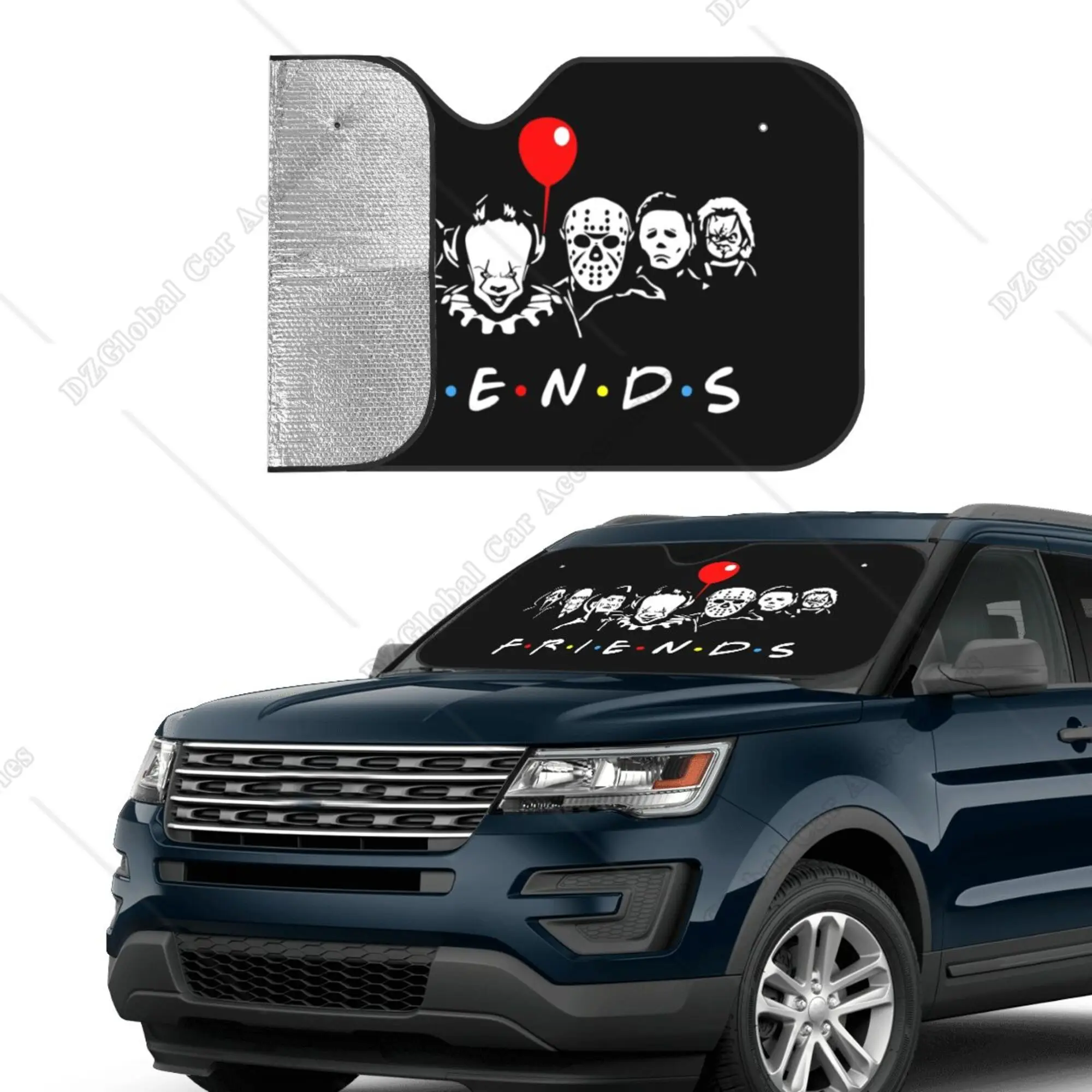 Horror Movie Friends Character Car Windshield Funny Sun Shade Foldable UV Ray Sun Visor Protector Sunshade for Front Window
