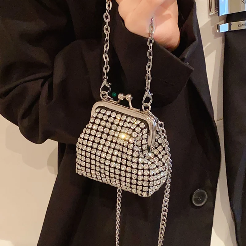 Luxury Diamond Bag For Women 2024 Designer Shiny Rhinestones Evening Clutch Bag Trend Mini Crossbody Phone Bag Clip Shell Purse