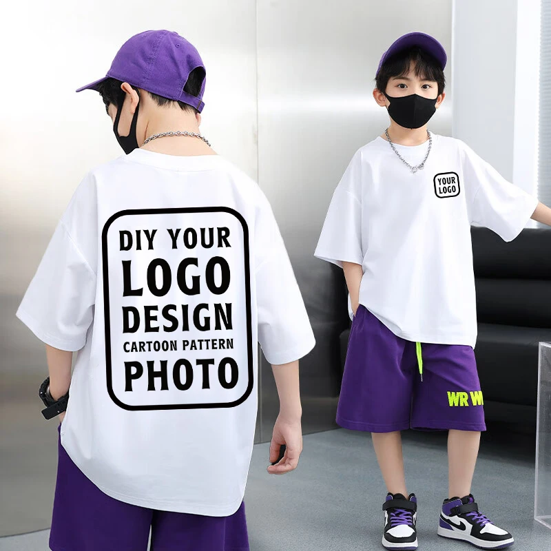 Children's Cotton Custom T-shirt, DIY Your Design, Logo,Photo,Anime Cartoon Graphic T-shirt for Boys Girls Children's Clothing