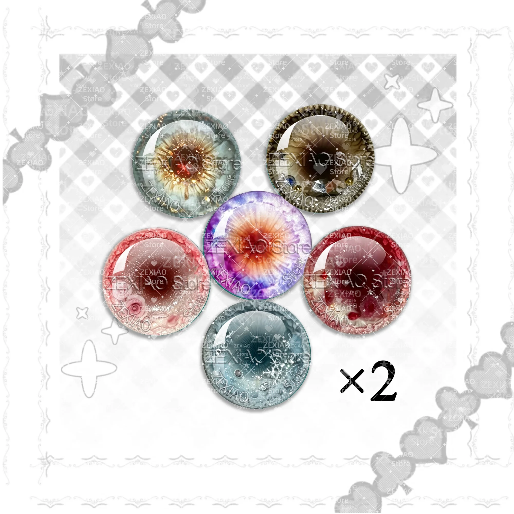 12Pcs Blythe Doll Eye Glass Chips Fantasy Shining Snowflake Floral Printed Glass Cabochon Eye Chips DIY Jewelry Supplies Wholesa