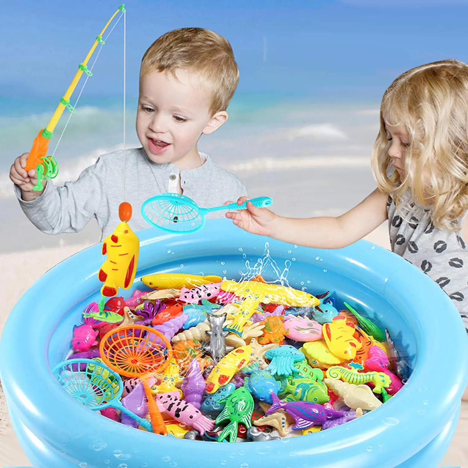 Kinder Magnetischen Angeln Spielzeug Set mit Aufblasbare Pool Spielen Wasser Baby Bad Spielzeug angelrute Outdoor Spaß Spiel Wasser Spielzeug für Kind