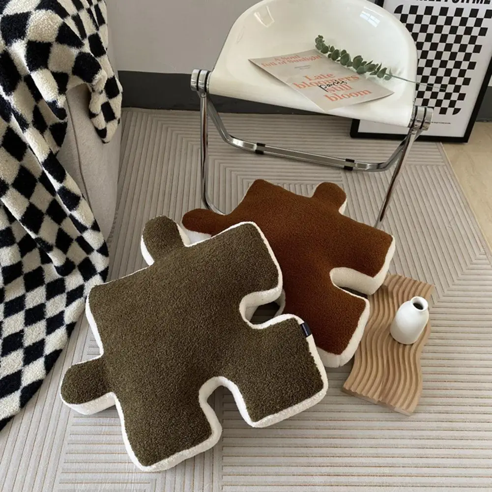 Puzzle Pillow Durable Teddy Velvet Plush Pillow Bedroom Living Room Stuffed Throw Pillow Cushion Decor for Daily Use