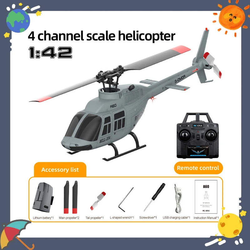 

A60 1/42 Bell206 Вертолет RC Игрушка 4-канальный однолезвийный элерон Реалистичная версия Высокопроизводительный свет для мальчиков Подарок Пульт дистанционного управления