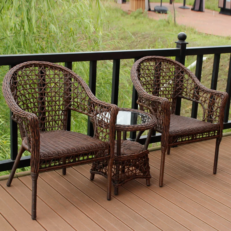 Leisure Rattan Chair Three-Piece Balcony Small Coffee Table Outdoor Desk-Chair Combination