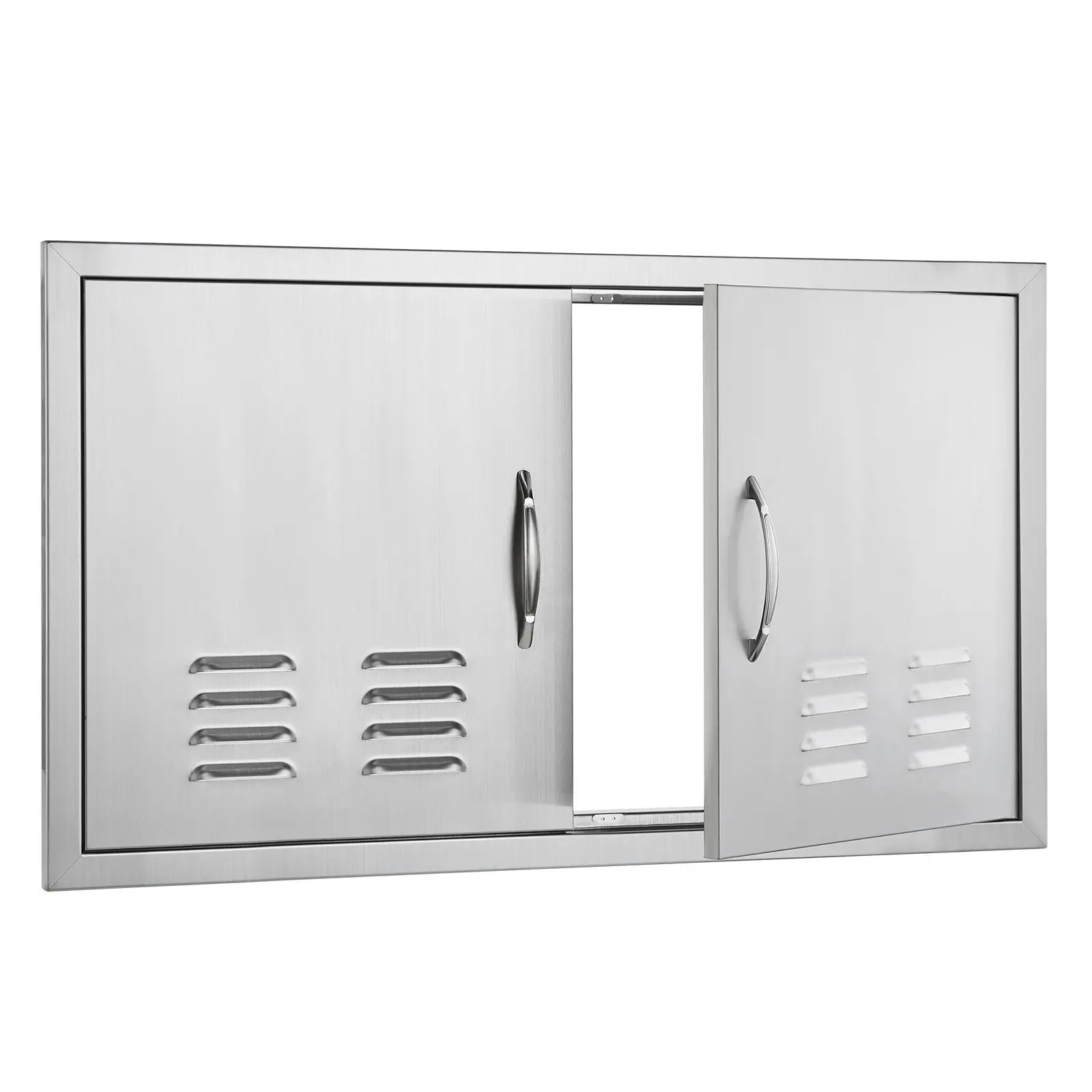 BBQ Access Door, 36W X 21H Inch Double Outdoor Kitchen Door, Stainless Steel Flush Mount Door, Wall Vertical Door with Handles