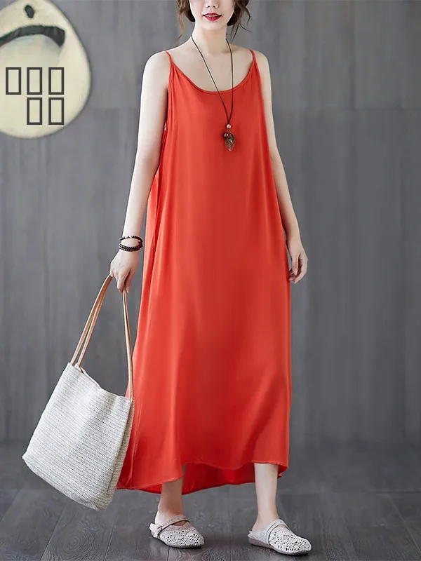 Camada de base feminina cinta dr verão novo artístico cor pura cinta longa dr solto a linha saia sle confortável casual dr