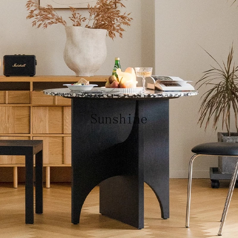 

Modern simple living room household round dining table small apartment high sense