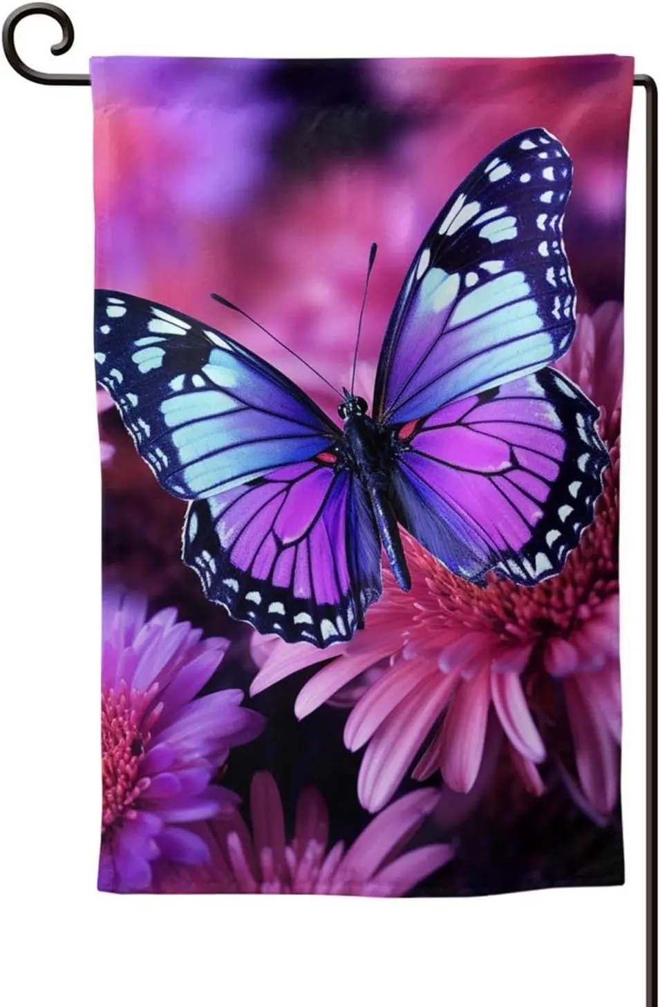 Purple butterfly and flower Flag Double Sided Printing Garden Flag 12 x 18 Inch Welcome Flags for Outside Yard Flag Outdoor Bann