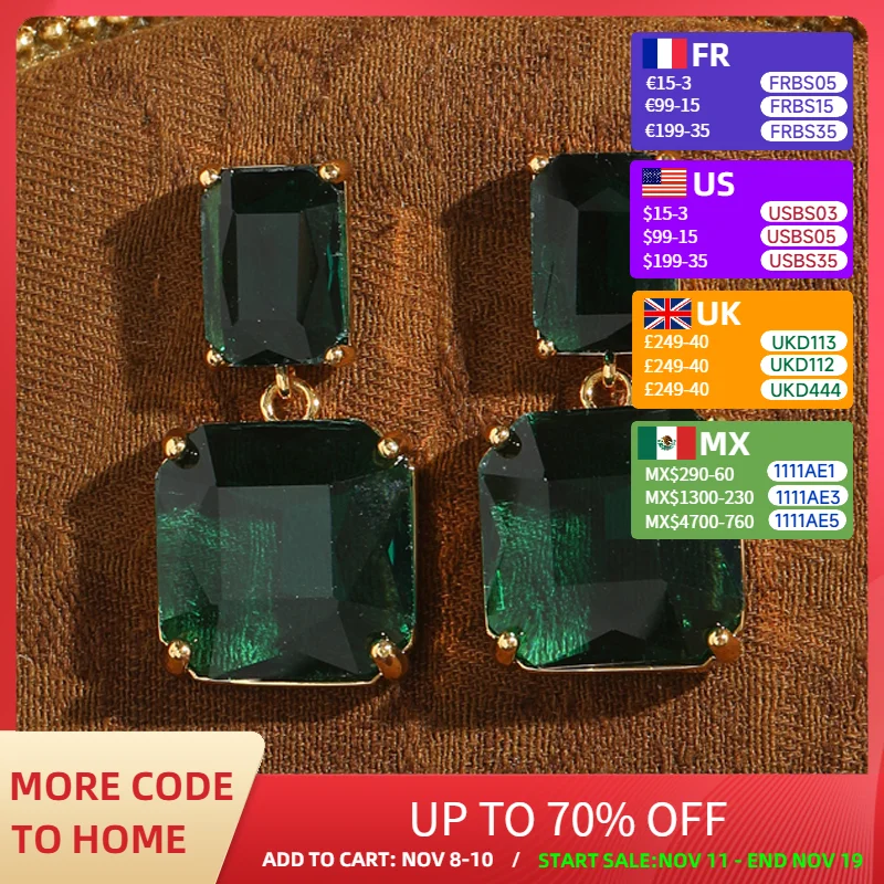 أقراط كلاسيكية على شكل قطرة كريستال خضراء فاخرة للسيدات لون ذهبي متدلي مربع إكسسوارات صيفية هدية عيد الحب الزفاف 2025 #1