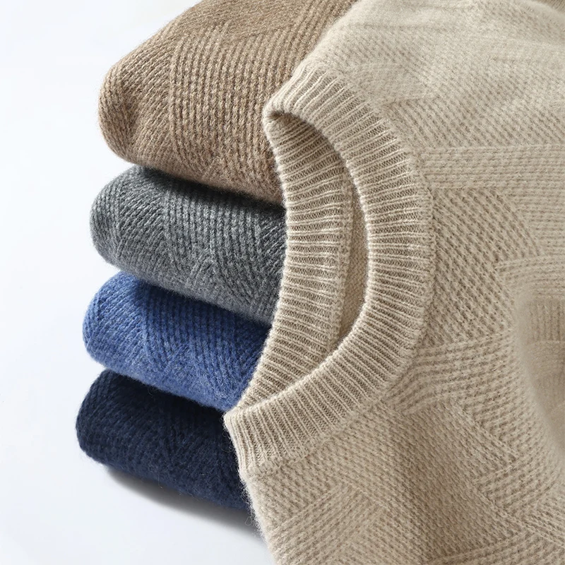 100% الماعز سترة الكشمير المعنقة الرجال س الرقبة متماسكة البلوز 2025 الخريف/الشتاء جديد رشاقته طويلة الأكمام بلايز الأعمال ملابس رجالية غير رسمية #1