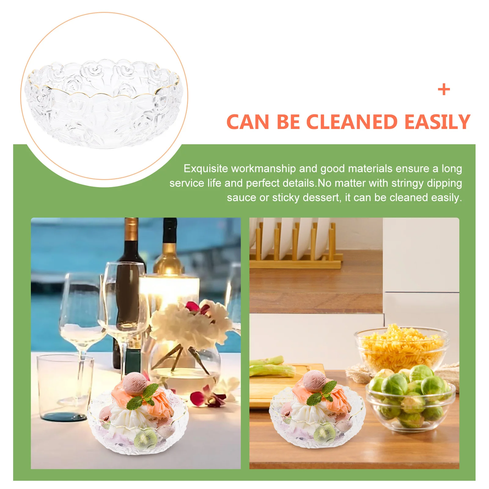 

Exquisite Glass Bowl Creative Design Fruits Snacks Vegetables Salad Dessert Holder Long Service Life Glass Bowl