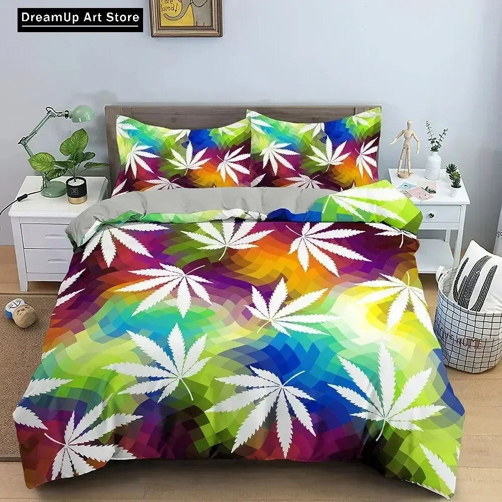 Marijuana Weed Leaf Green Maple Leaves Palm Leaves Bedding Set Boys Girls Twin Queen Full Size Duvet Cover Pillowcase Bed Adult