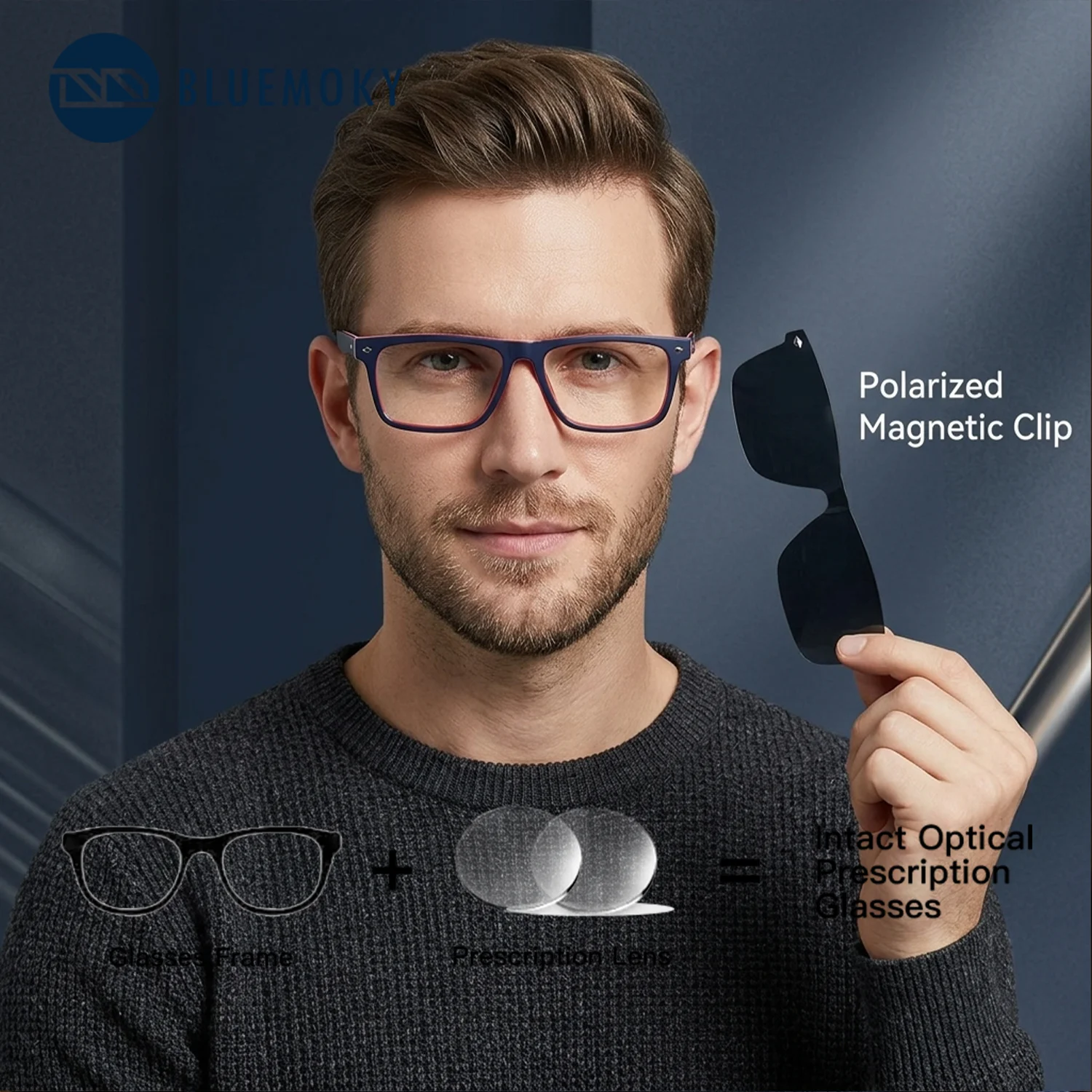 

BLUEMOKY Square Polarized Clip on Prescription Sunglasses Acetate Magnetic UV400 Sun Glasses Men's Progressive Optical Eyewear