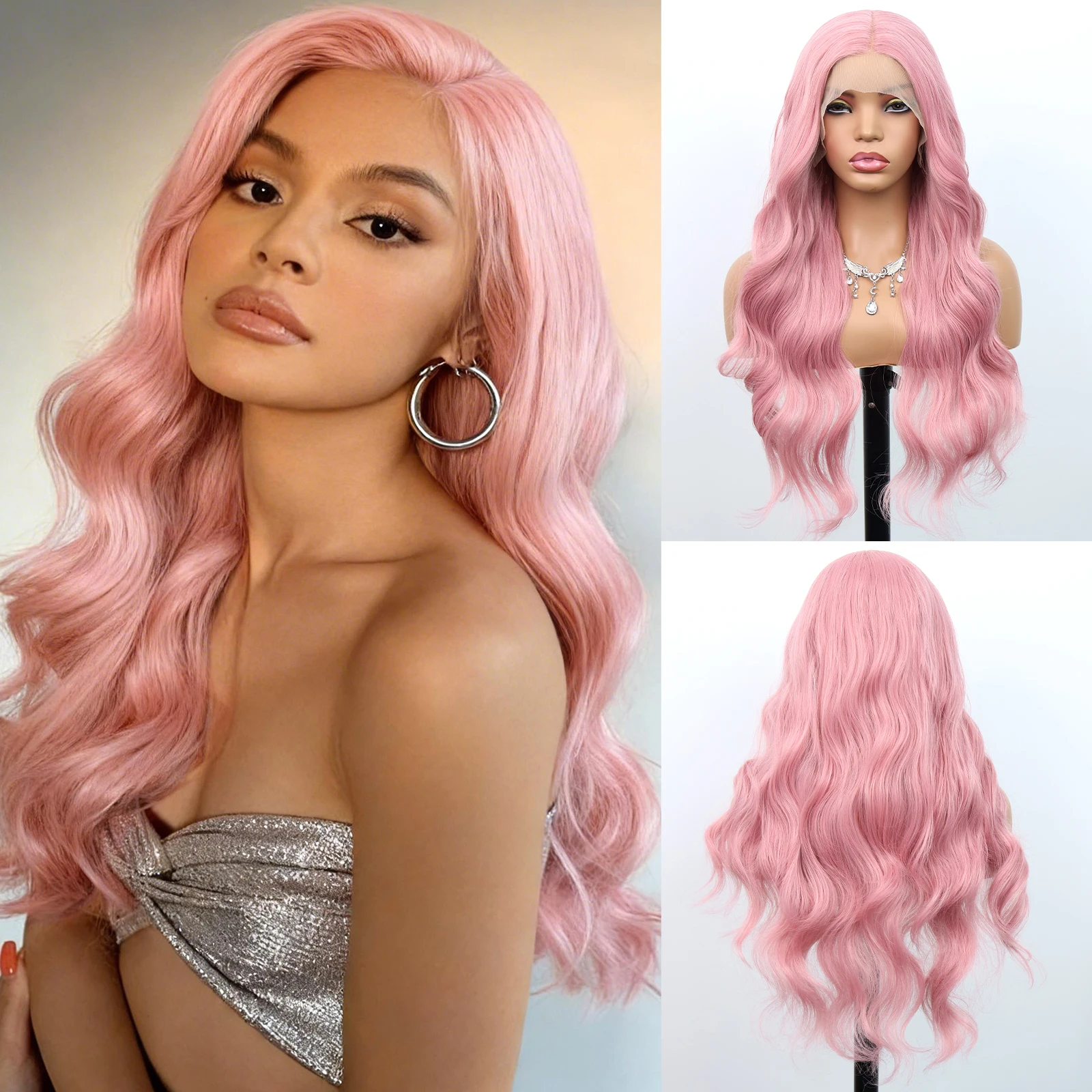 

Aubree Synthetic Lace Front Wig 13*4*1 Lace Pre Plucked 28inch Long Wavy Pink Hair Heat Resistant Glueless Everyday Style Party