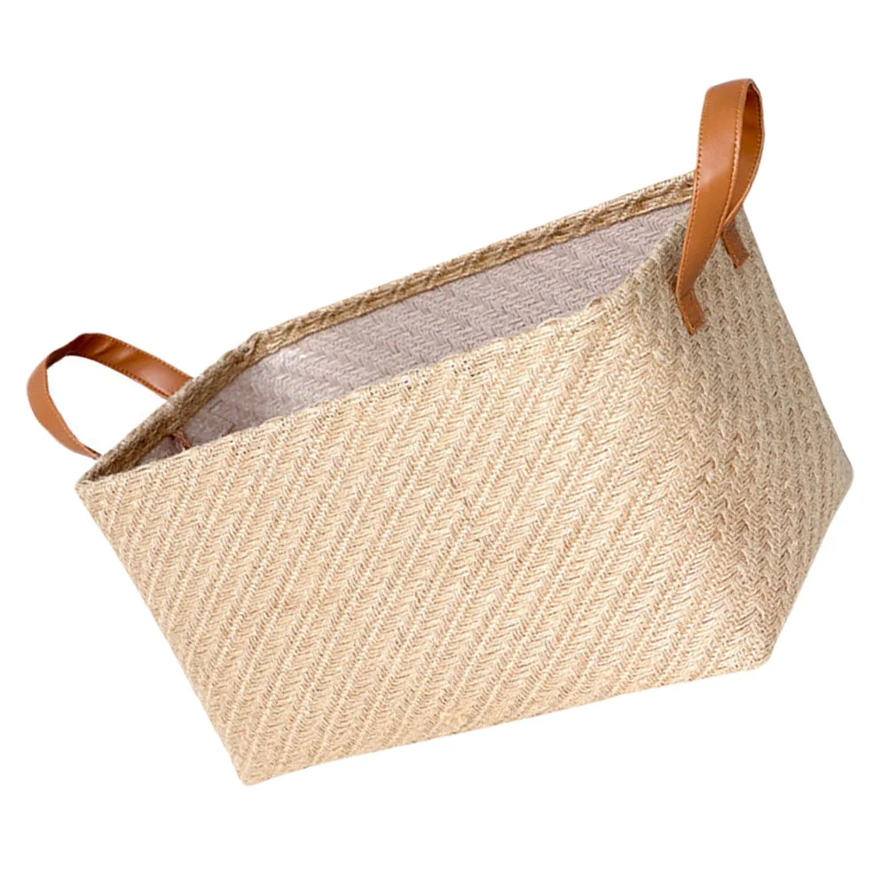 

Jute Woven Linen Storage Basket Baby Bins Cubes Laundry Hamper with Lid Handles