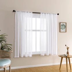 Small Short Sheer Curtains for Kitchen Bedroom Valance Tulle Drapes Embroidered Lace White Voile Curtain Home Decor