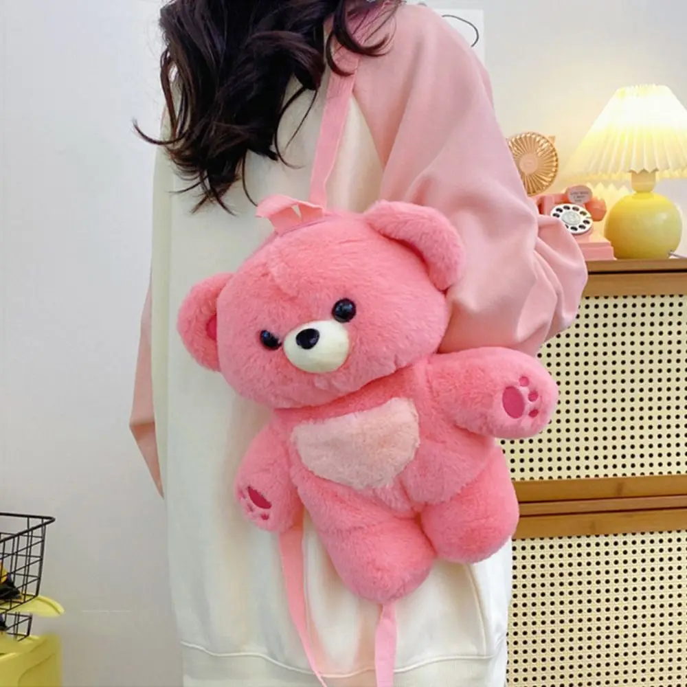 Trendy Multicolour Plush Bear Backpack Cony Hair Plush Doll Plush Shoulders Bag Creative Cute Bear Animal Bag Kids