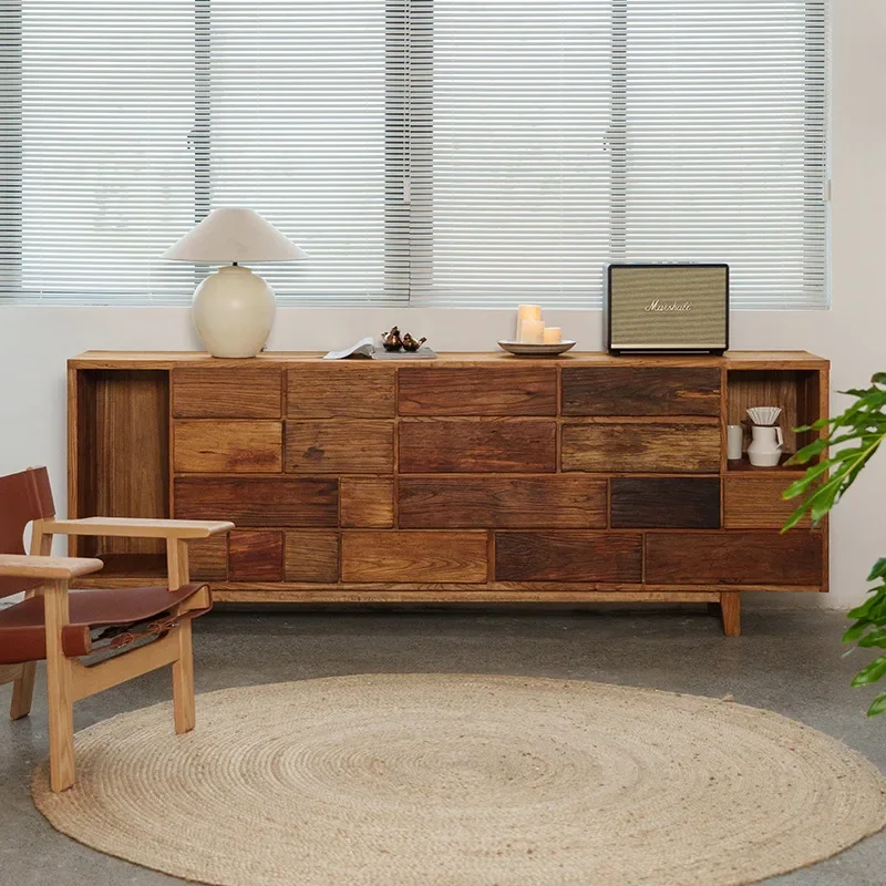 

All solid wood retro elm chest medieval homestay club dining side cabinet