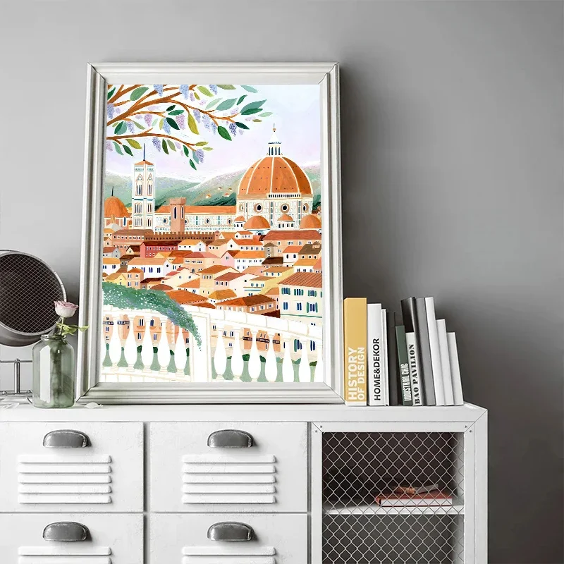 العالم السفر مدينة المشهد المشارك طباعة اليونان إيطاليا فلورنسا باريس فرنسا حائط لوح رسم صورة فنية لغرفة ديكور المنزل #4