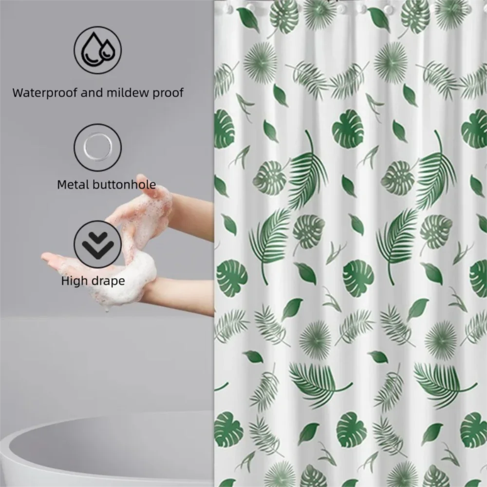 New With Hooks Shower Curtain Waterproof Printing Bathroom Curtain Polyester S Fold Wavy Window Tulle Bathroom
