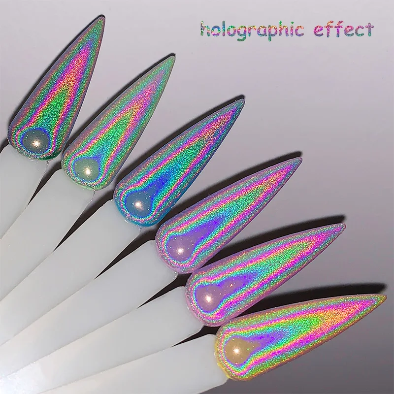 HNDO New Nails Silver Holographic Powder Rainbow Effect for Professional Manicure Nail Art Unicorn Laser Pigment Dust Design