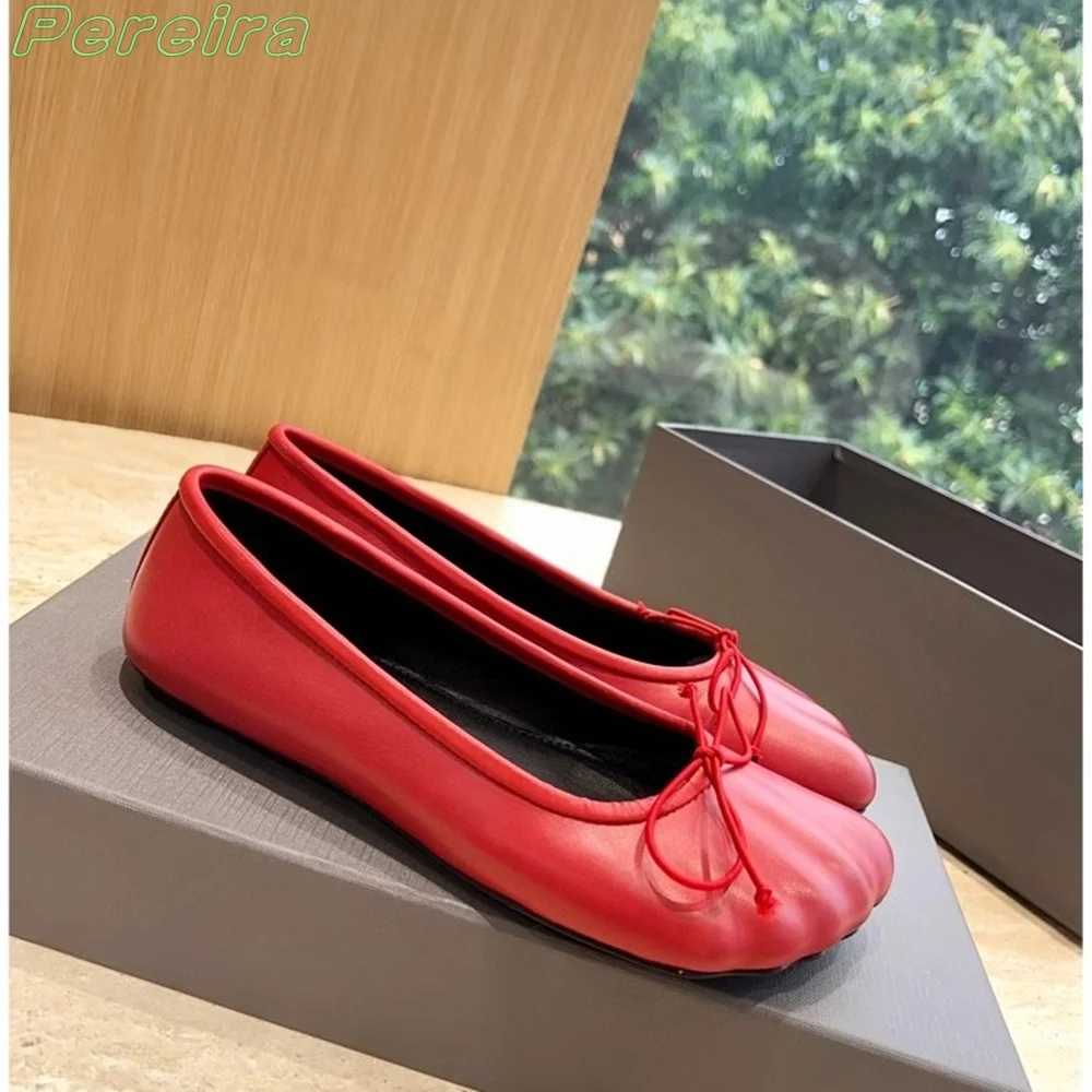 Pereira Butterfly-Knot Pumps Round Toe Ballet Shoes 2024 Spring Summer Flat Shoes Women Silver Fashion New Arrivals