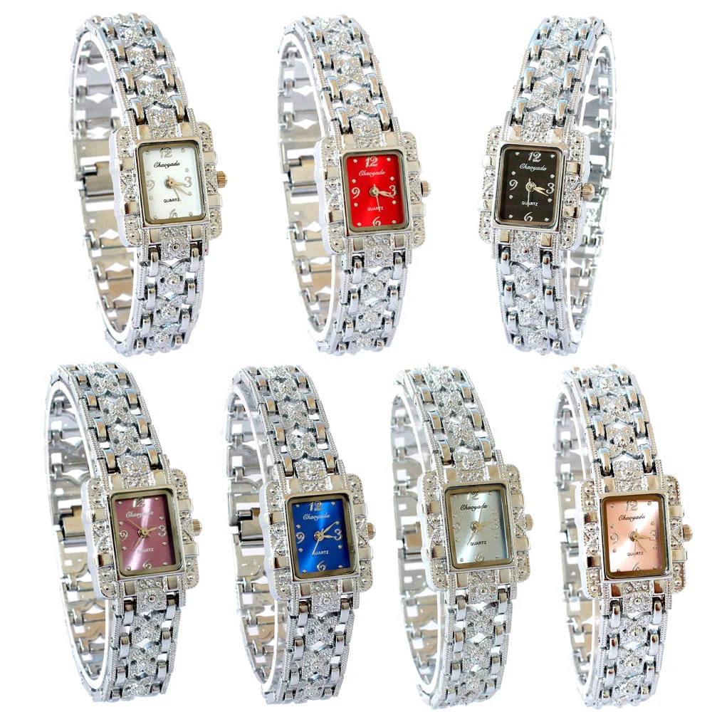 Montre à Quartz pour femmes, cadran rectangulaire, argent, acier inoxydable, cristal, à la mode, grandes relojes, offre spéciale