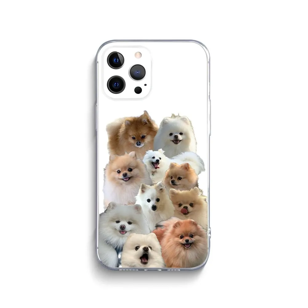 Cute Pomeranian Dogs Phone Case For iPhone 15,14,13,12,11 Plus,Pro,Max,XR,XS,X,7,8 Plus,SE,Mini Transparent Silicone Soft