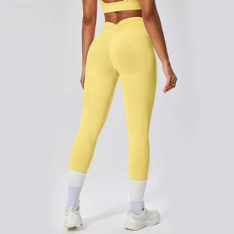 جديد الصلبة سلس عالية الخصر تسع نقاط السراويل مطوي الورك رفع سراويل رياضية المرأة اليوغا السراويل الرياضية طماق