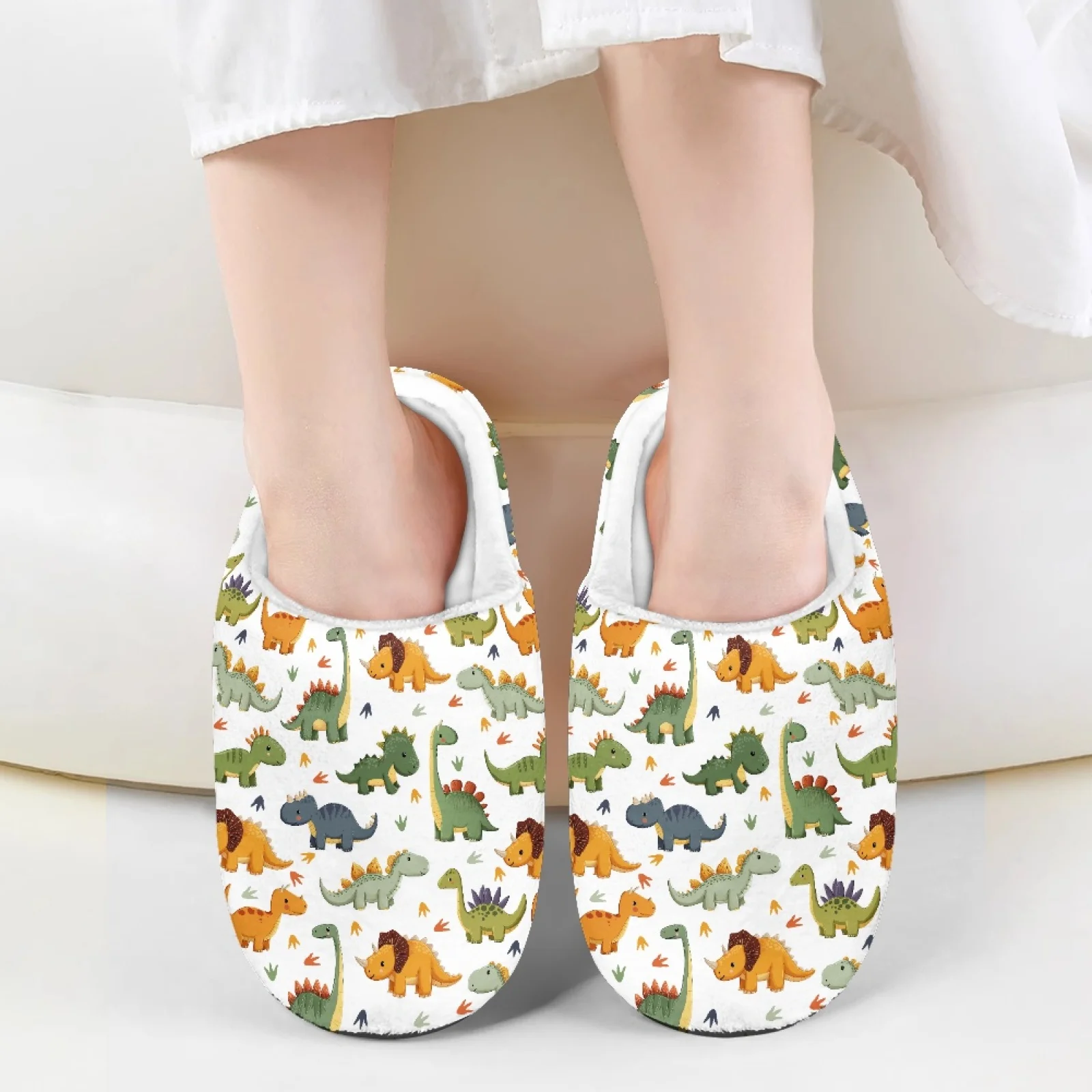 Camo Dinosaur Winter Home Plush Slippers Kids Half Shoes Boys Girls Mules Sandals Indoor Bedroom Cotton Slipper Children Slides