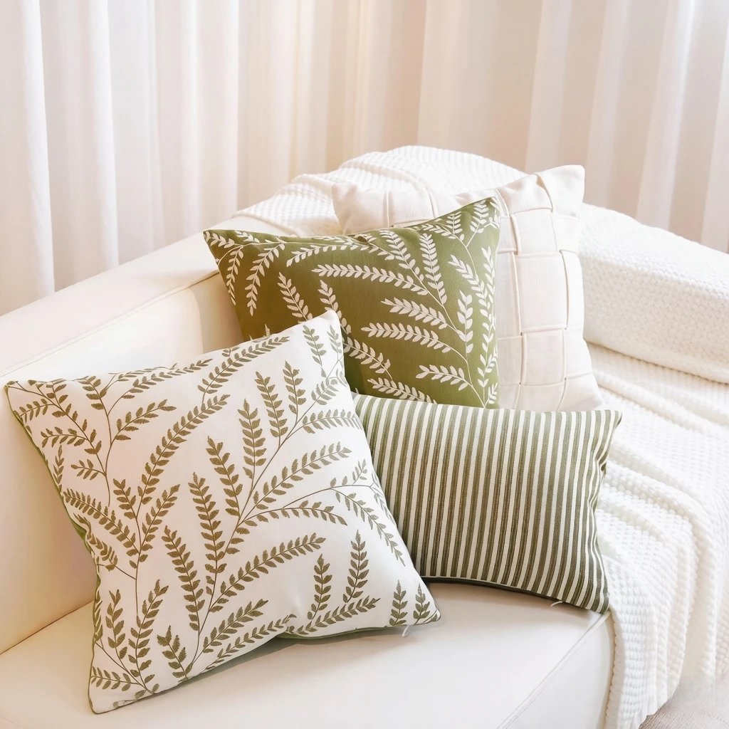 Botanical Leaf Throw Pillow Cover White Green Fern Pattern Cushion Cover for Sofa Bedroom Living Room Decor 45x45cm 30x50cm - view 4
