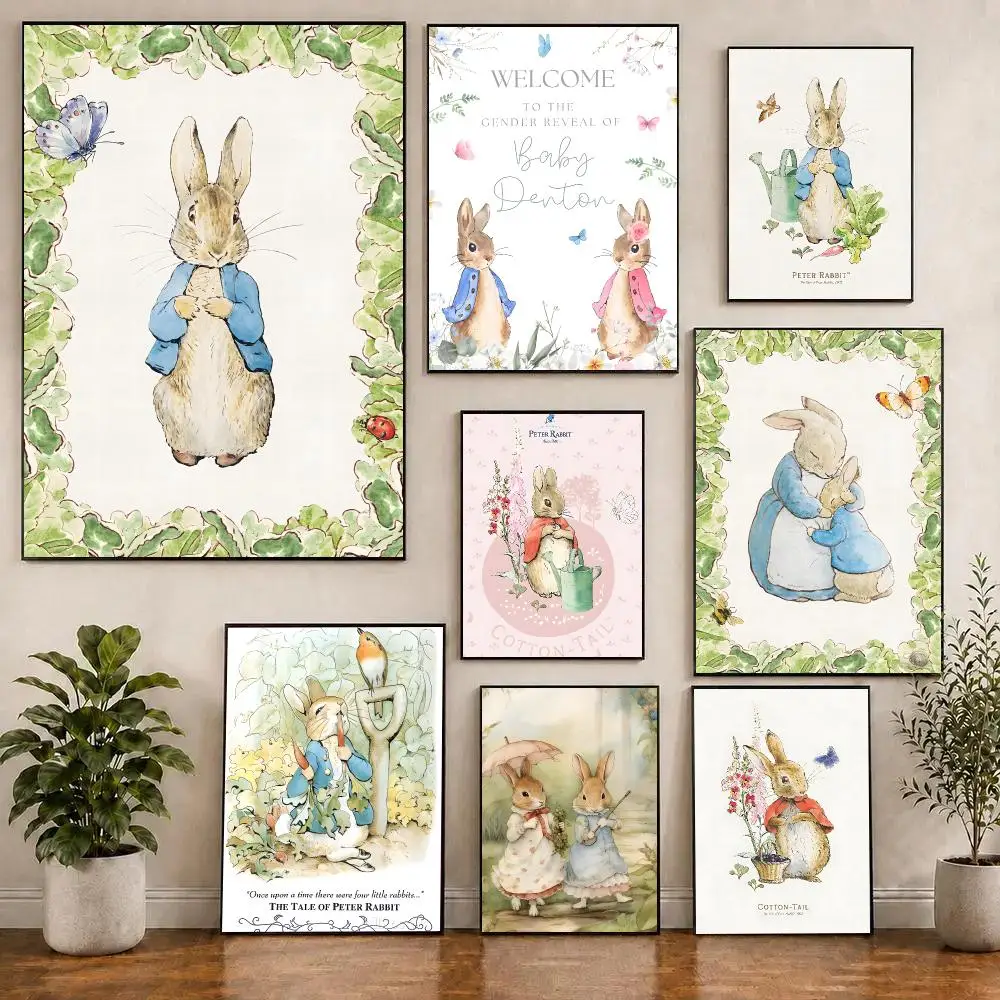 Cartoon Peter Rabbit Poster Waterproof Sticky WallArt Print For Bedroom Living Room Hallway Bar Home Decor