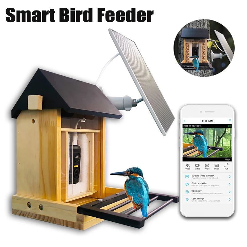 

Камера-кормушка для птиц 1080P HD со встроенным аккумулятором, на солнечной энергии, с низким энергопотреблением, ночным видением, уличная, водонепроницаемая, Wi-Fi 2.4G, для подключения к кормушке