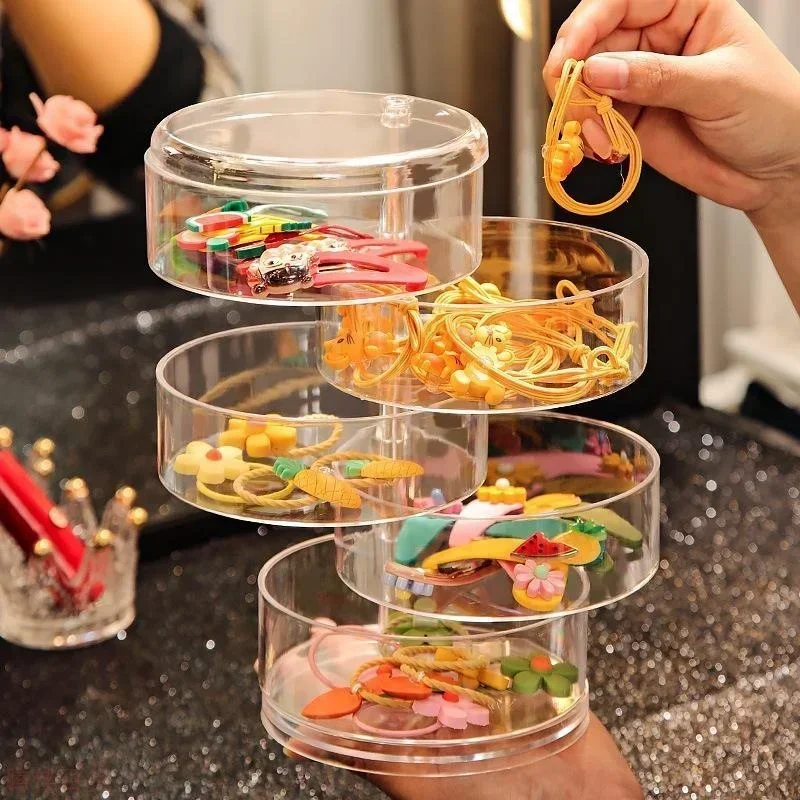 3/4/5layers Rotating Jewelry Storage Box Round Plastic Organizer For Bracelets Earrings Makeup Display Rack With Cover