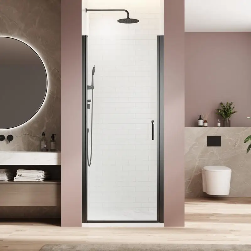 

30" W x 72" H Frameless Pivot Swing Shower Door, Adjustable 29.5-31" Opening, 1/4" Clear Tempered Glass, Matte Black Hardware