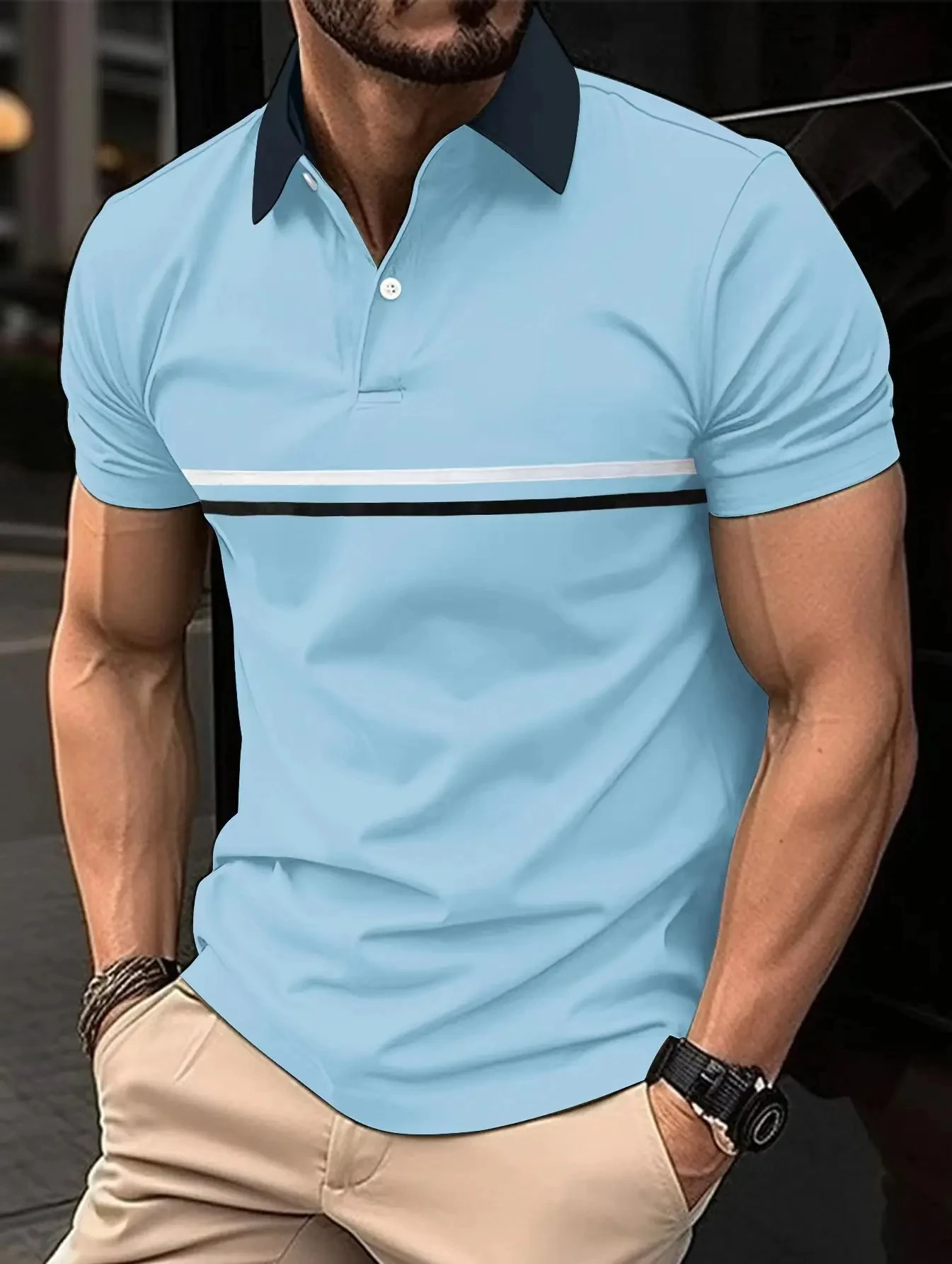 Summer New Men\'s Casual Short-Sleeved Polo Shirt Office Fashion Rowan Collar T-Shirt Men\'s Breathable Polo Shirt Men\'s Clothing