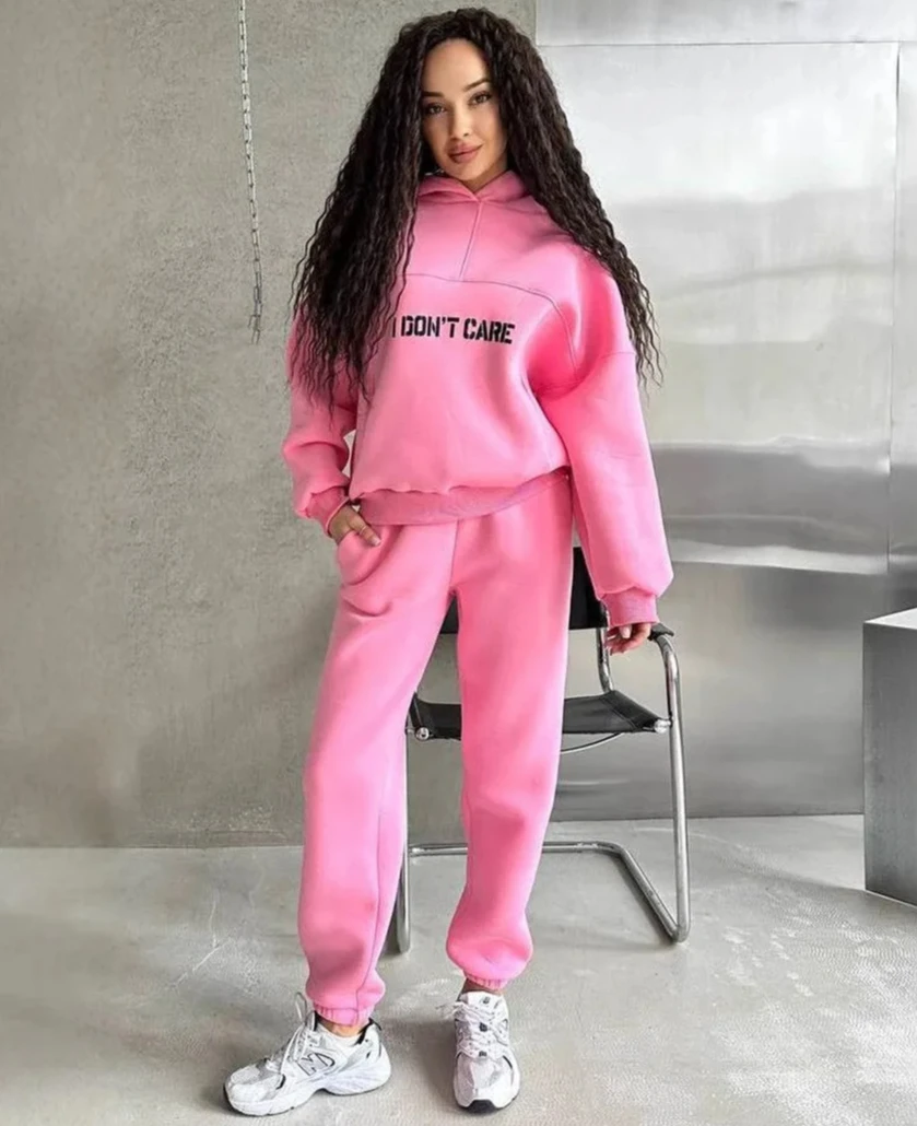 

2-piece SetWomen's Fashion Outfits Letter-printed Long-sleeved Drawstring Hoodie Girdling Pants Sports Suit Casual Female