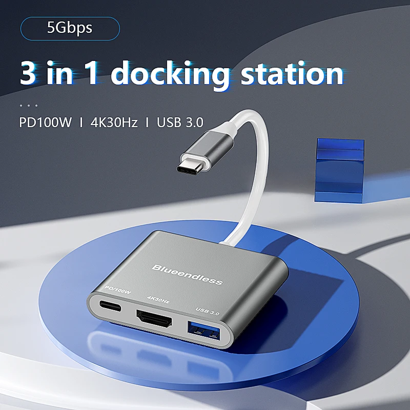 Blueendless Type C Adapter to PD USB HDTV 4K HDTV-Compatible Adapter Converter Laptop Hub Docking Station for Macbook Laptop