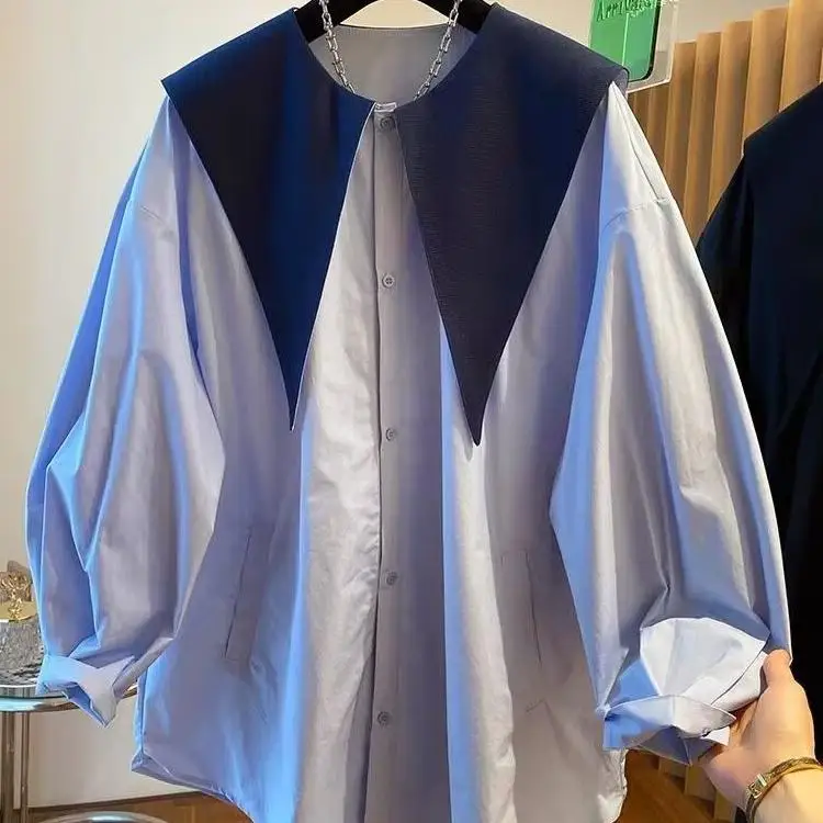 

Женская блузка больших размеров (до 300 фунтов), европейский стиль, свободный крой, длинный рукав, отложной воротник, осенняя модная верхняя одежда для женщин больших размеров