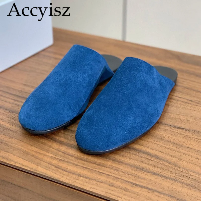 

Spring/Summer New Genuine Leather Baotou Matte Suede Leather Muller Shoes for Women Versatile Fashion Flat Casual Slippers2024