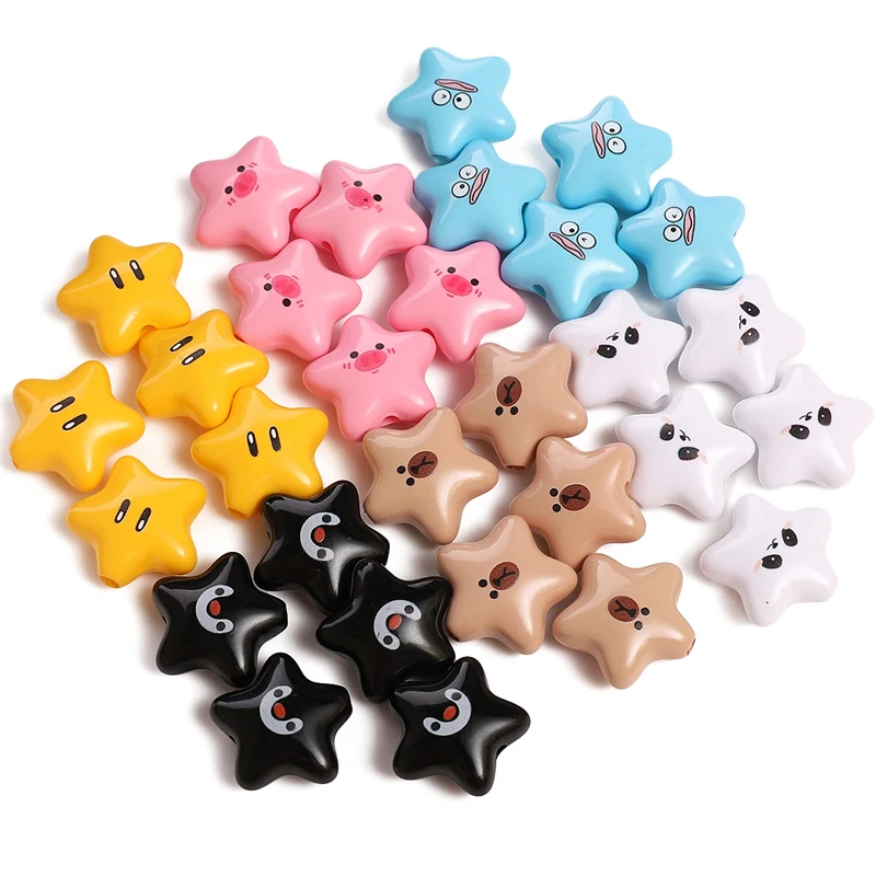 Cuentas coloridas con estampado acrílico para fabricación de llaveros, abalorios de estrellas de lujo para manualidades, joyería artesanal, 2 piezas, 22x20mm