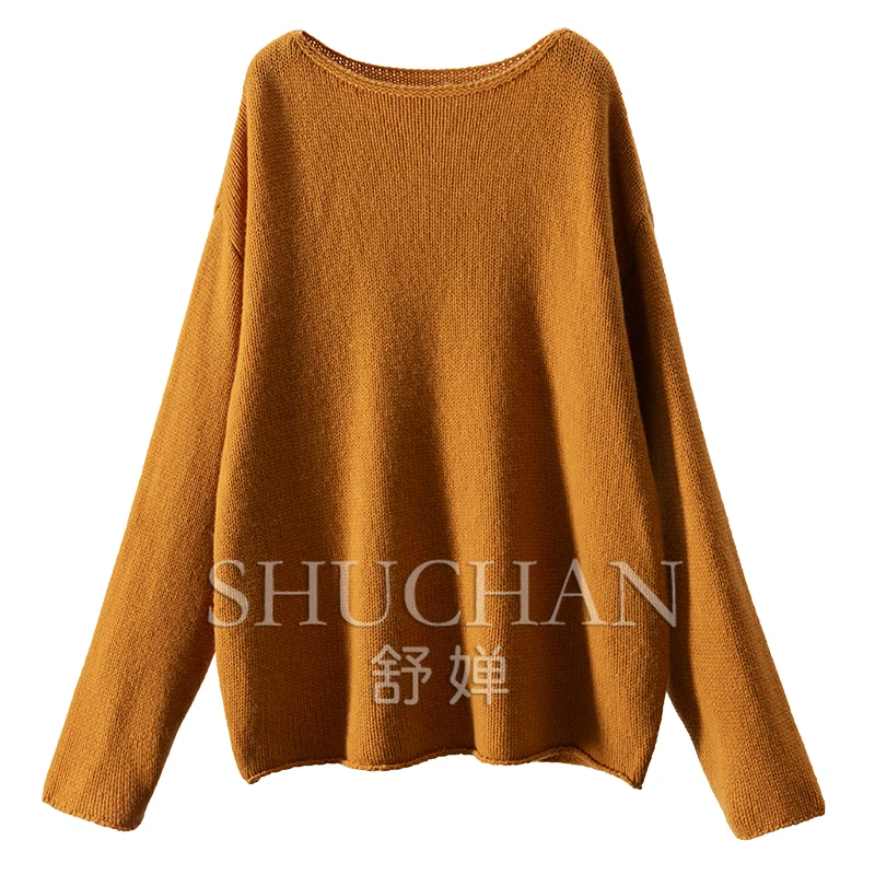 

Slash Neck 100% Wool One-word Neck Long Sleeve Sweater Women Casacos De Inverno Feminino Pull Femme Sweaters