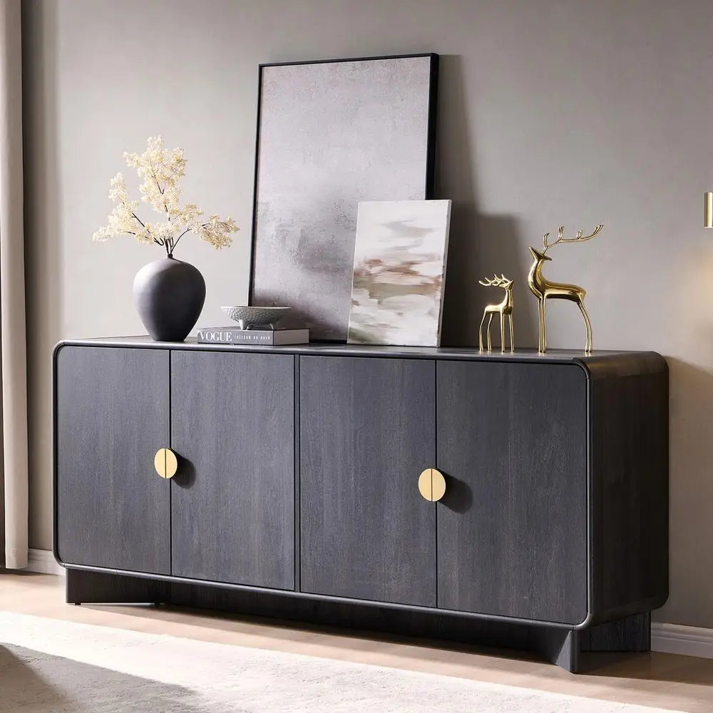 

70-80 Inch TV Stand, 30 Tall Entertainment Center with Storage, Adjustable Shelves, Curved Design, Grey