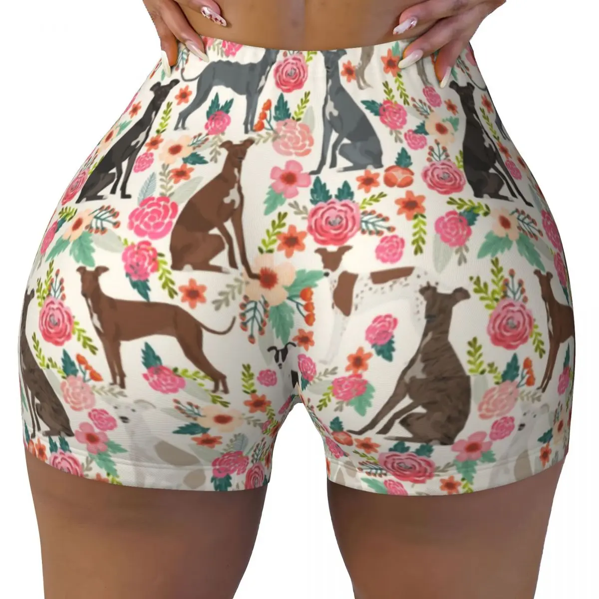 

Custom Italian Greyhound Dog Floral Gym Biker Running Shorts Women's Sighthound Whippet Dog Workout Yoga Shorts