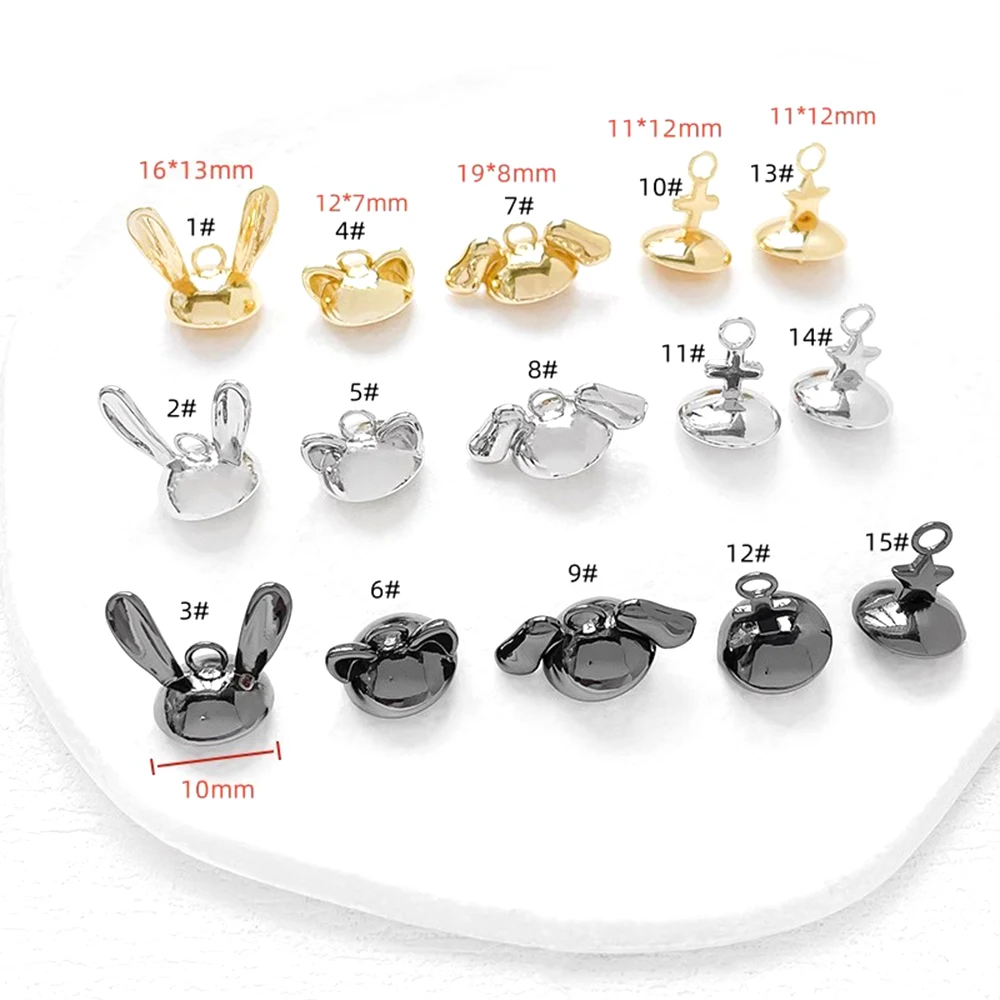 3 Pieces Copper Plated with Genuine Gold Rabbit Eared Cat Hat Pendant DIY Jewelry Making Baroque Doll Accessories Materials