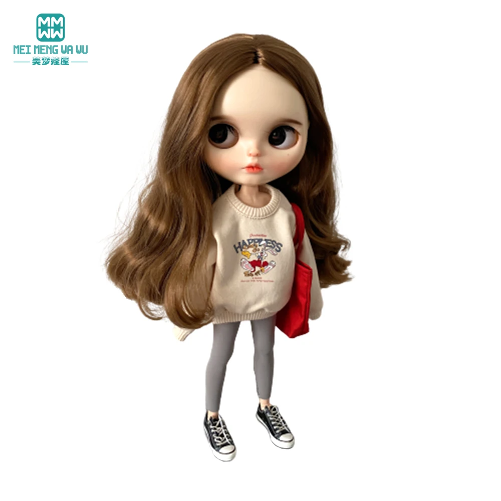 Blyth doll clothes azon OB22 OB24 fashion top sweatshirt denim jacket shark pants shoulder backpack doll accessories