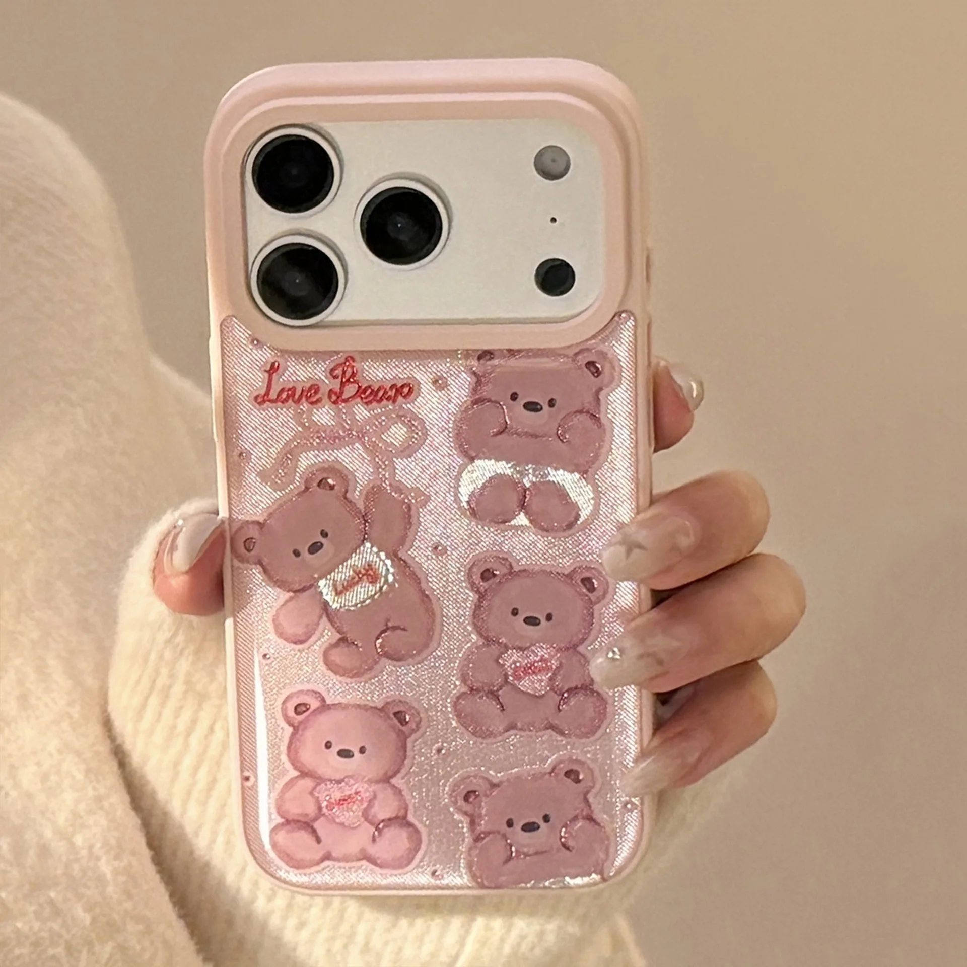 Koreanische süße Cartoon-Bär-Tropfen-Kleber-Glitzer-Telefonhülle für iPhone 17, Air 16, 15, 14, 13, Pro Max, stoßfeste Schutzhülle